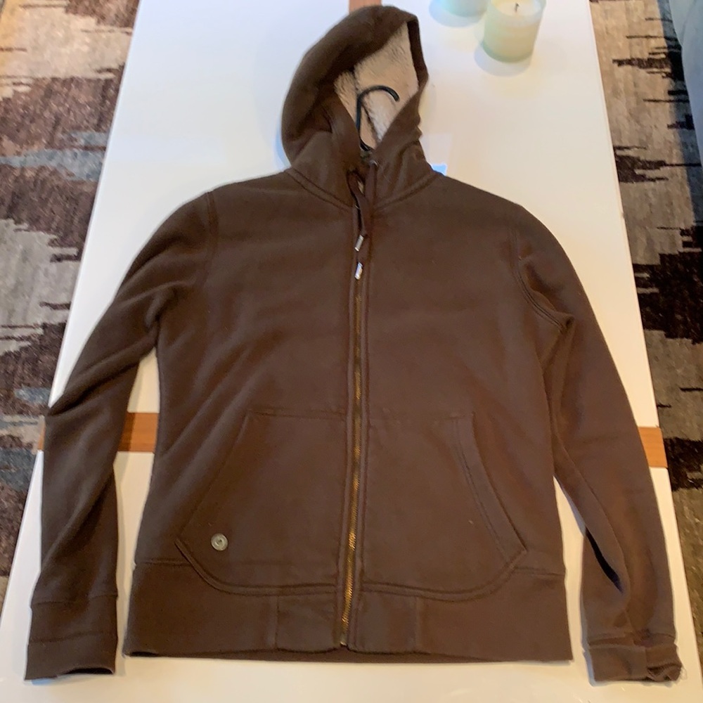 Fleece work jacket with thumb holes